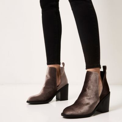 Brown velvet cut out boots